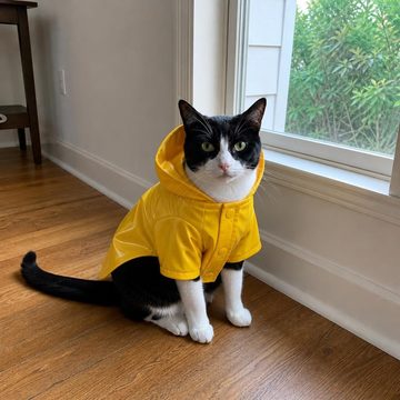 レインコートを着たハチワレの猫 — PetFitでの生成結果